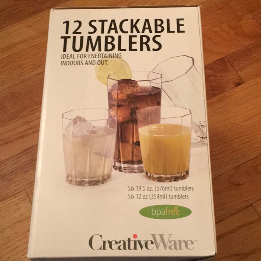 NWT, CREATIVE WARE,12 STACKABLE TUMBLERS,SEE PICTURES 4 DETAILS, CLEAR, BPA FREE